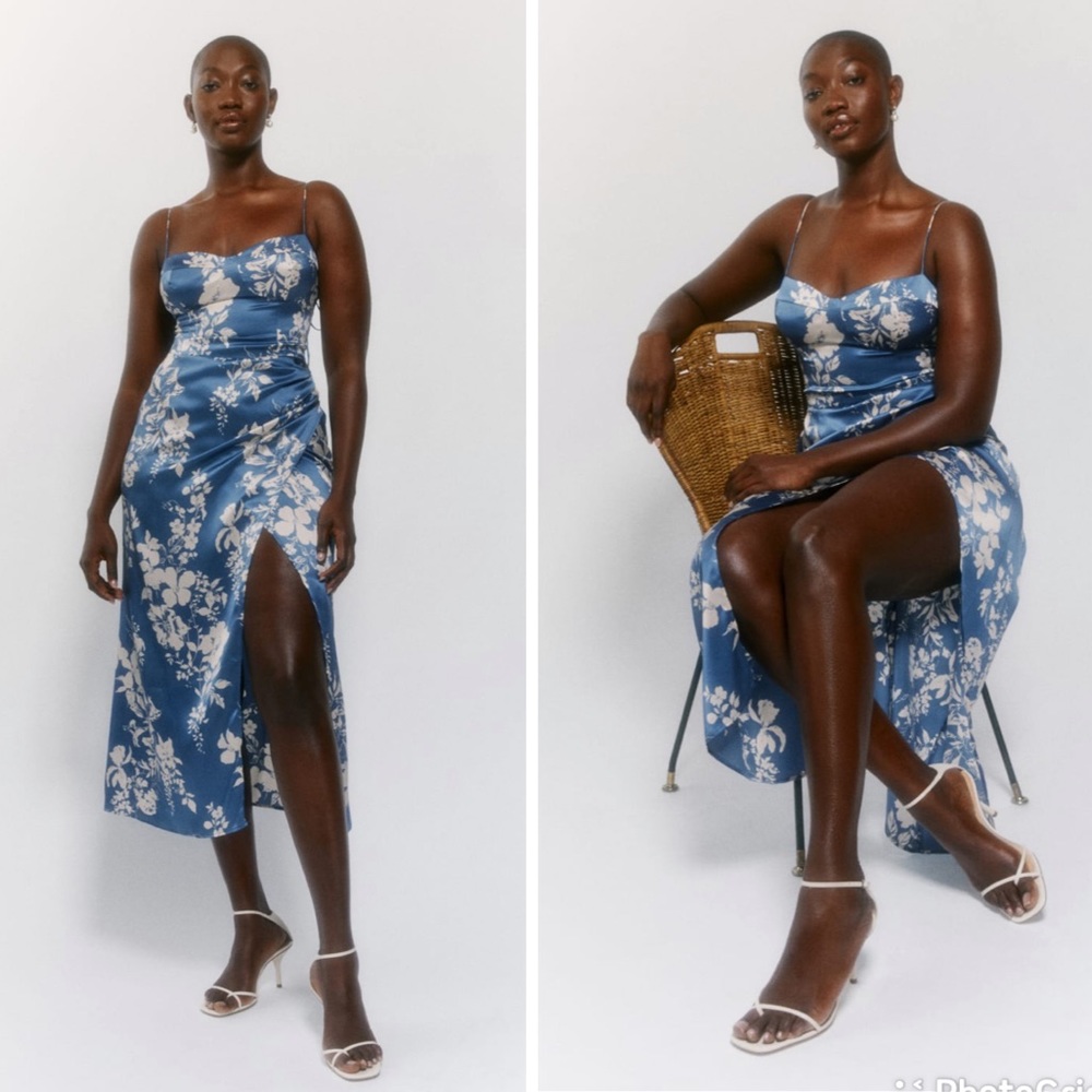 Reformation Blue Floral Midi Slip Dress